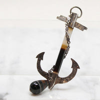 Engraved Silver & Banded Agate Sailor's Cross Brooch