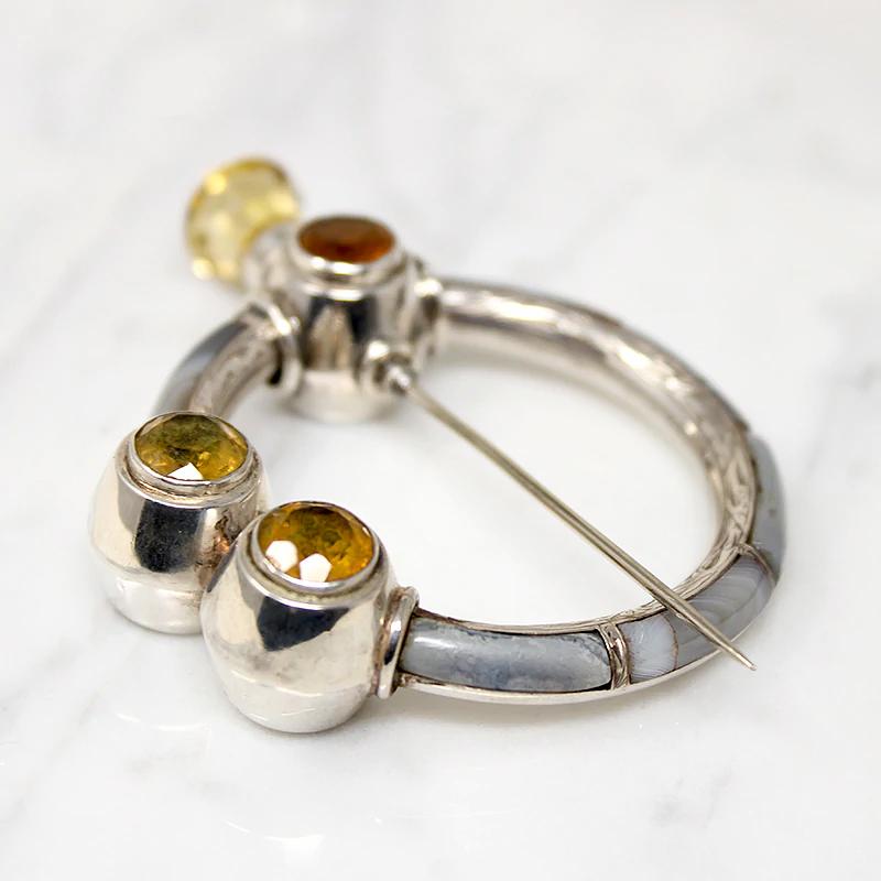Superb Scottish Penannular Cloak Pin with Agate & Citrine