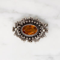 Elaborate Edwardian Citrine & Silver Brooch