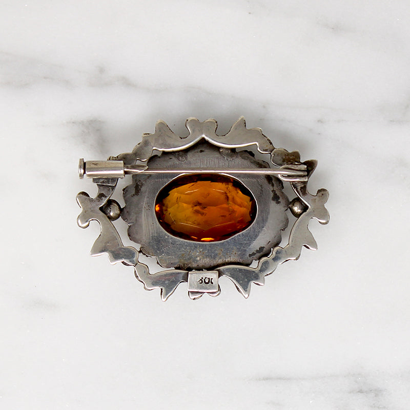 Elaborate Edwardian Citrine & Silver Brooch