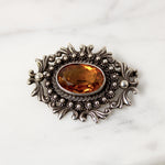 Elaborate Edwardian Citrine & Silver Brooch