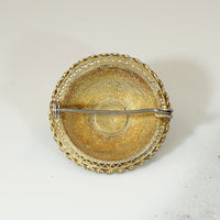 Etruscan Revival Garnet in Silver Gilt Filigree Brooch