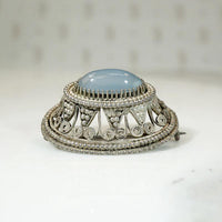 Chalcedony Sugarloaf in Silver Wirework Brooch