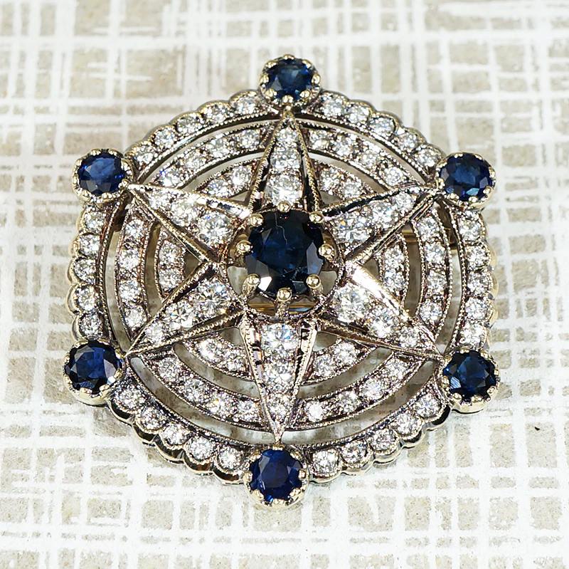 Starry Sapphire & Diamond Retro Brooch