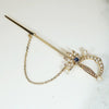 Rakish Sapphire & Pearl Studded Gold Rapier Pin