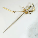 Rakish Sapphire & Pearl Studded Gold Rapier Pin