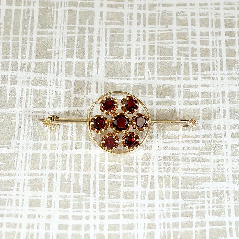 Flower Garnet Cluster in 14k Gold Brooch