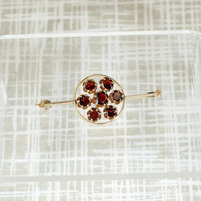 Flower Garnet Cluster in 14k Gold Brooch