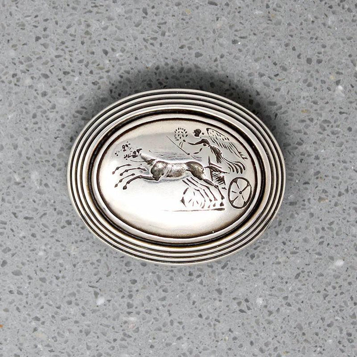 Greek Winged Figure & Chariot Engraved Sterling Brooch