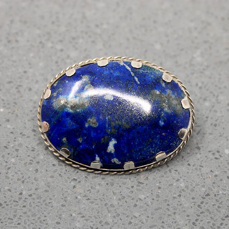 Dramatic Lapis Lazuli Brooch in 950 Silver