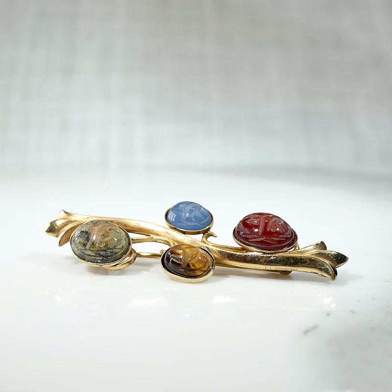 Natural Gemstone Scarab Brooch