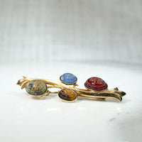 Natural Gemstone Scarab Brooch