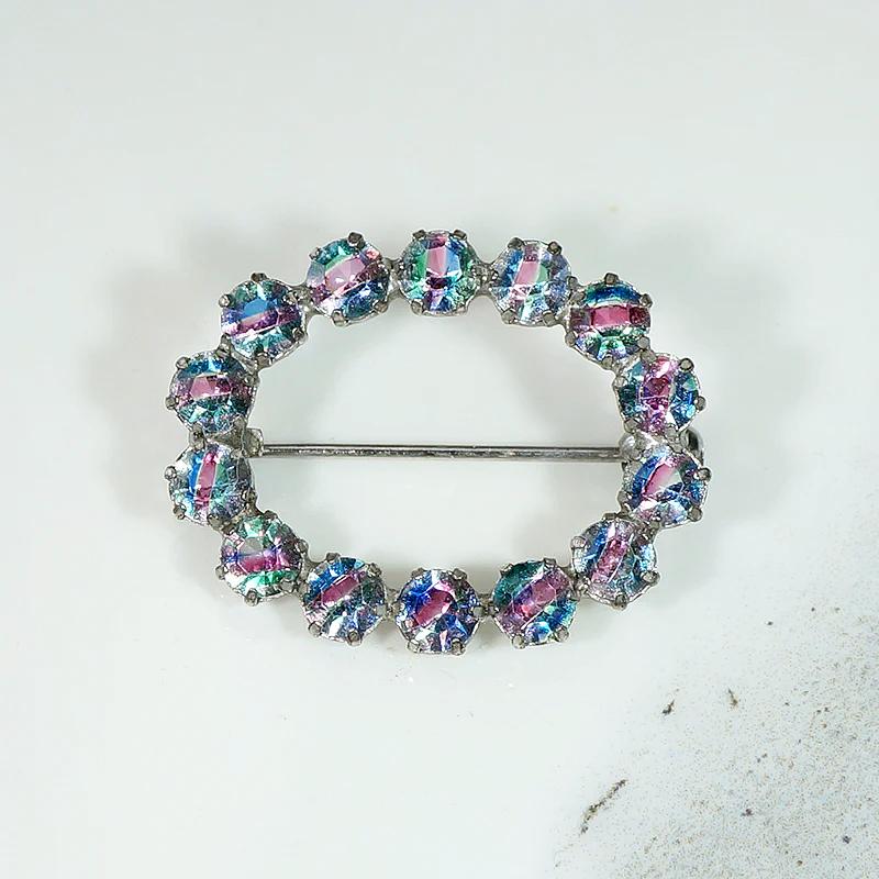 Colorful Watermelon Rhinestone Oval Brooch