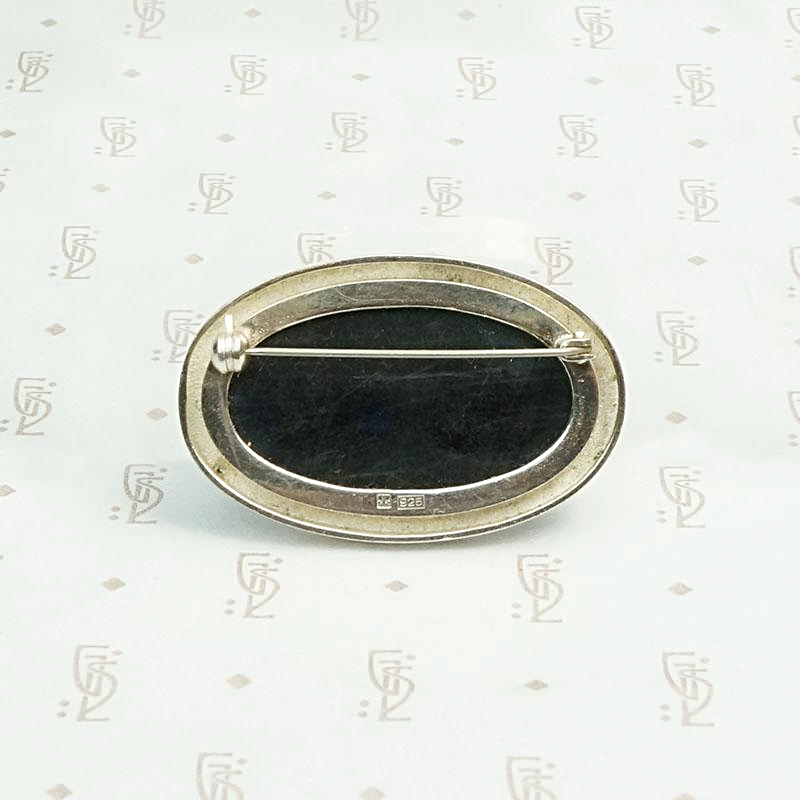 Mid Century Labradorite Brooch in Silver
