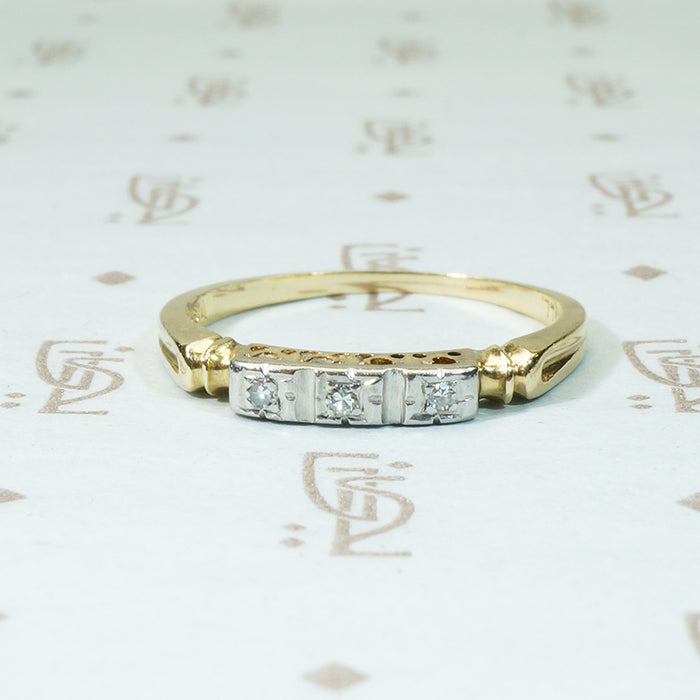 palladium 14k 3 diamond band circa 1940's 2 tone