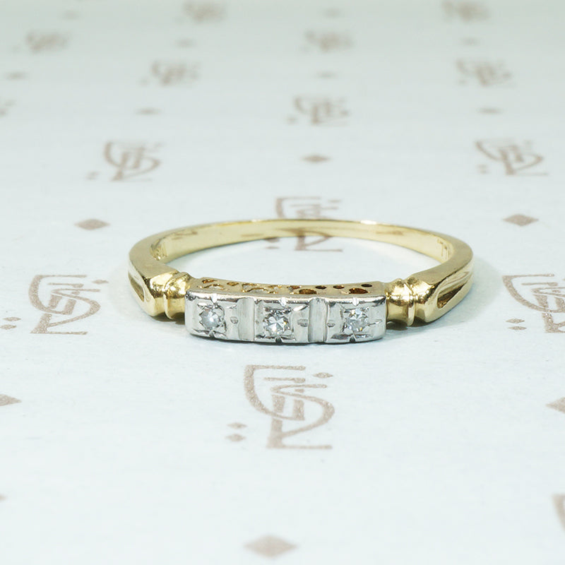 palladium 14k 3 diamond band circa 1940's 2 tone