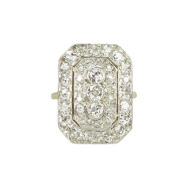Platinum on Gold Deco Diamond Panel Ring