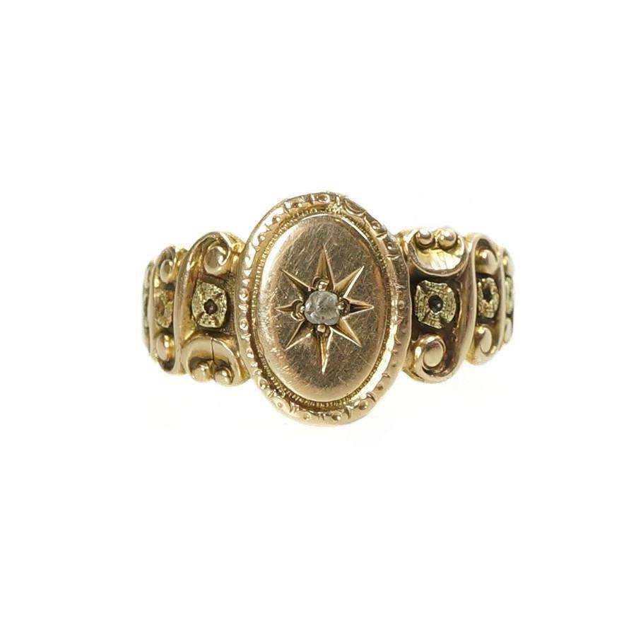 Rose Gold Victorian Panel Ring set with a Rose Cut Diamond