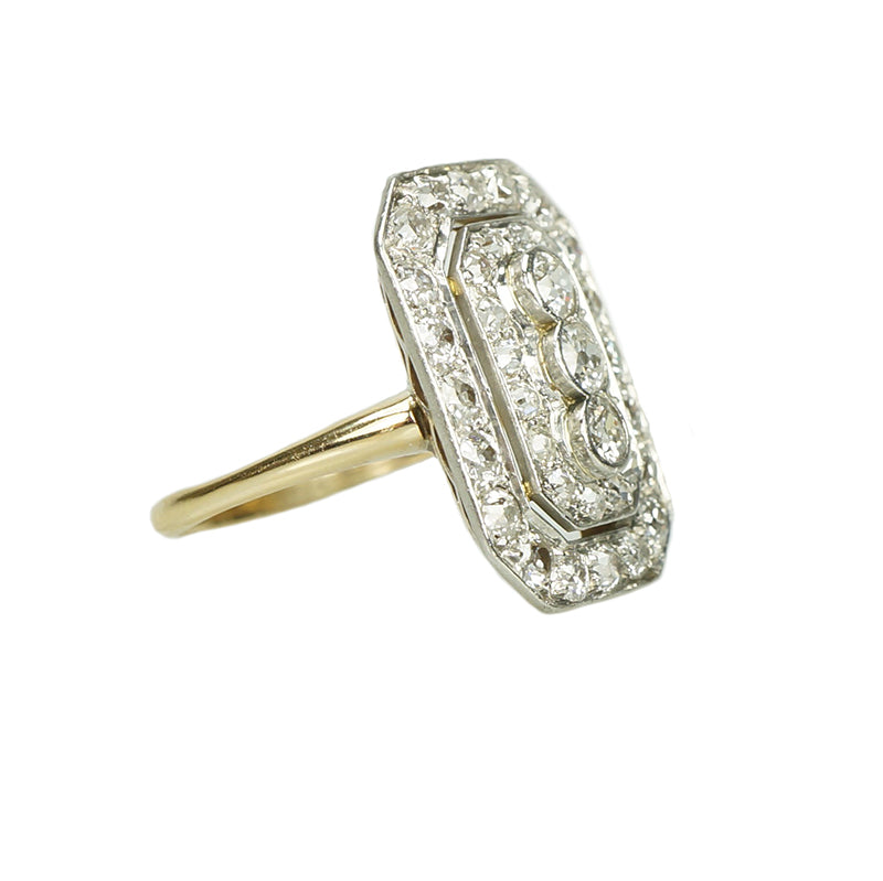 Platinum on Gold Deco Diamond Panel Ring