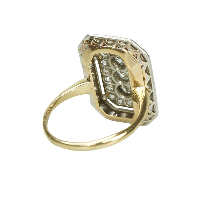 Platinum on Gold Deco Diamond Panel Ring