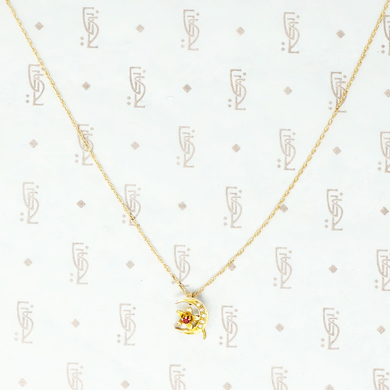 vintage gold ruby set pansy moon pendant