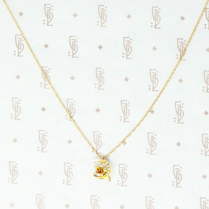 vintage gold ruby set pansy moon pendant