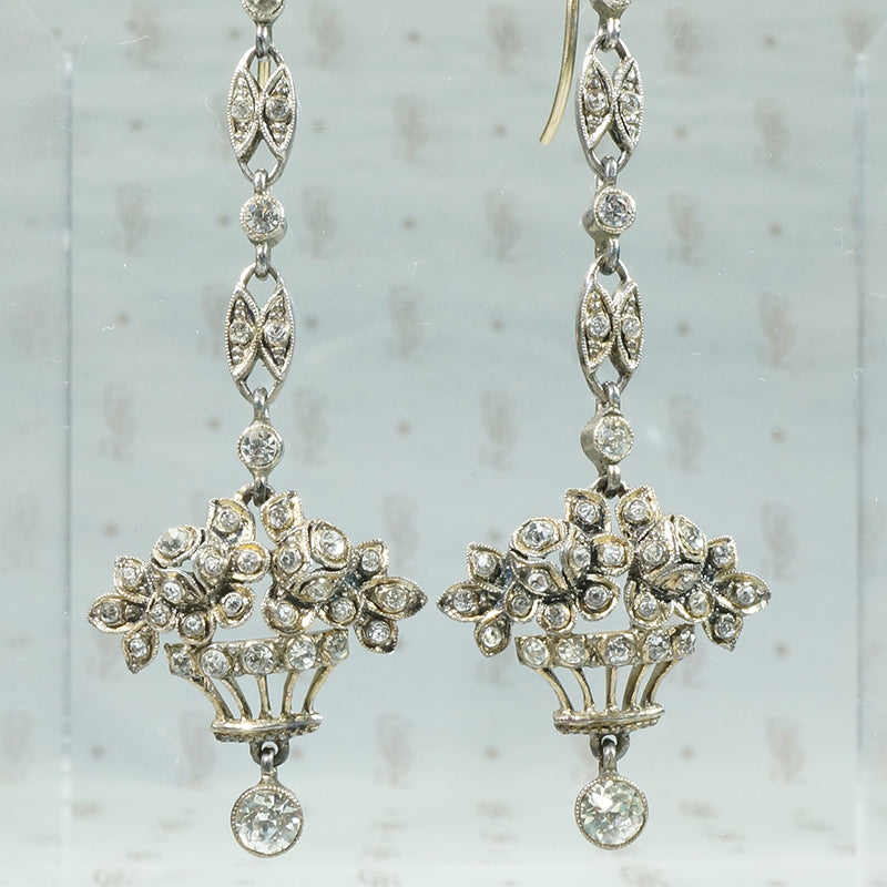 Lovely Long Edwardian Flower Basket Earrings