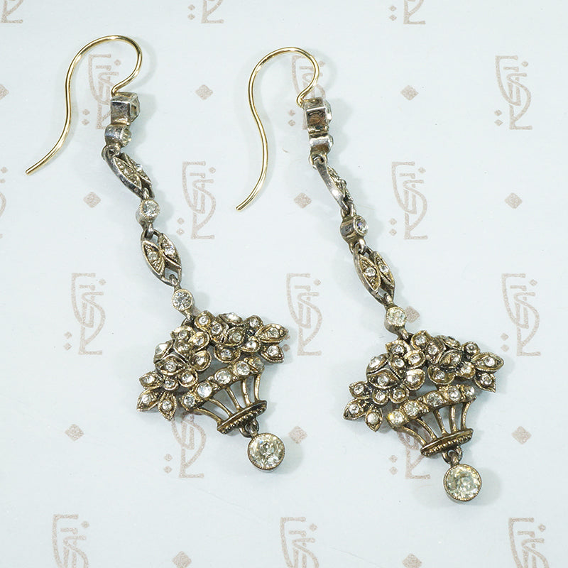 Lovely Long Edwardian Flower Basket Earrings