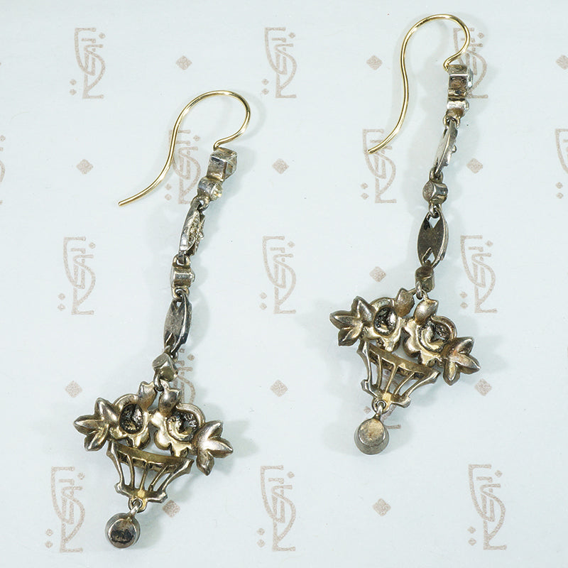 Lovely Long Edwardian Flower Basket Earrings