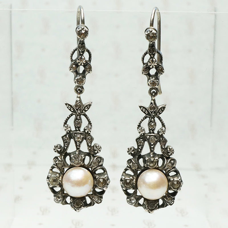 silver paste and pearl drop earrings 19th century