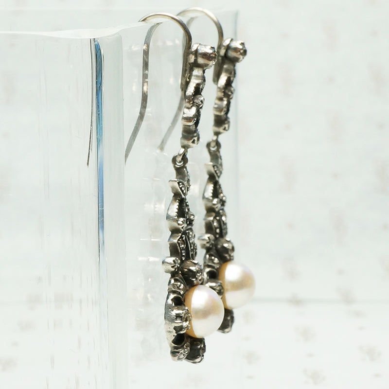 silver paste and pearl drop earrings 19th century