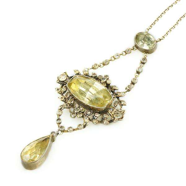 Early Victorian Pale Yellow Foil Back Pastes Pendant in Silver Gilt