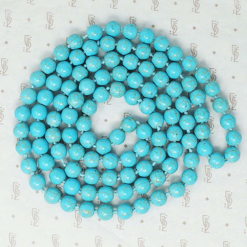 Påte de Verre blue long strand of hand knotted beads