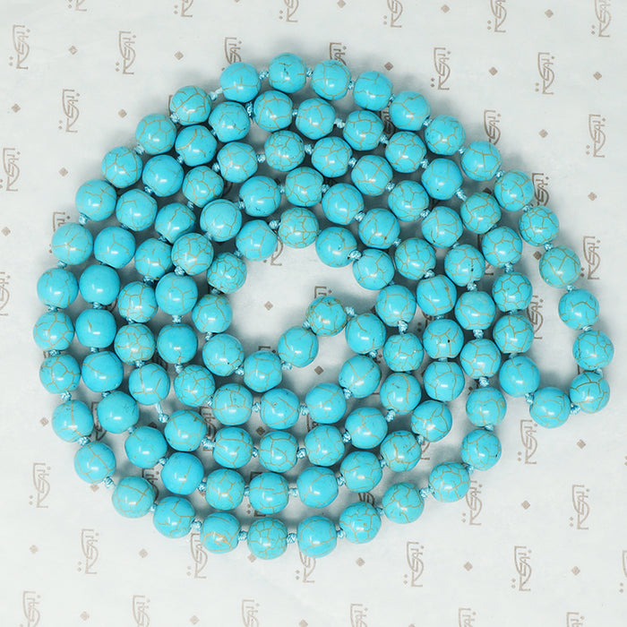 Påte de Verre blue long strand of hand knotted beads