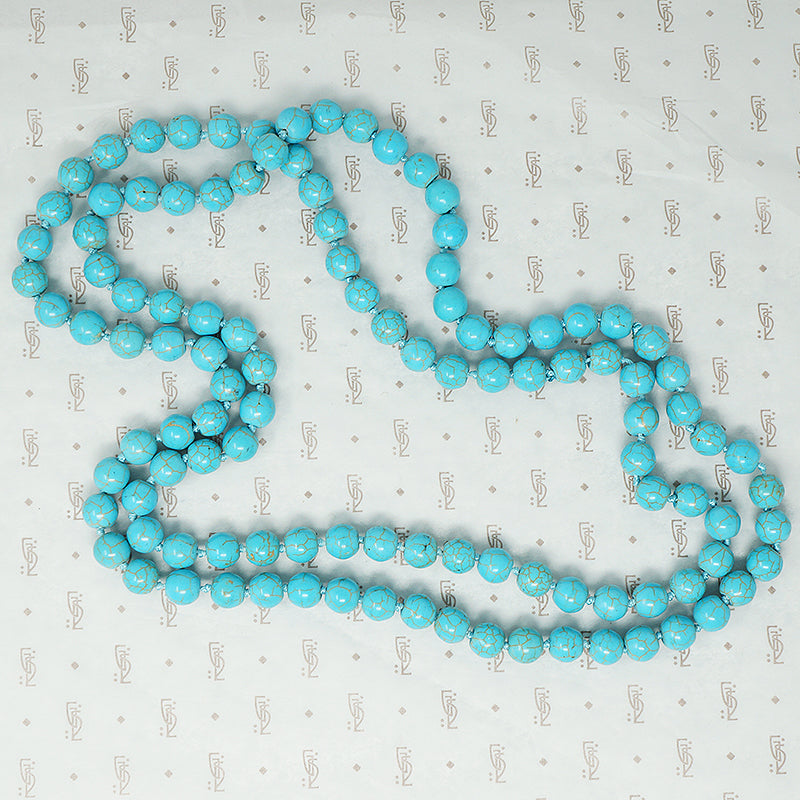 Påte de Verre blue long strand of hand knotted beads