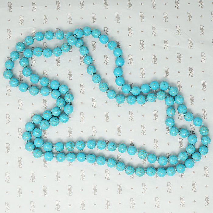 Påte de Verre blue long strand of hand knotted beads