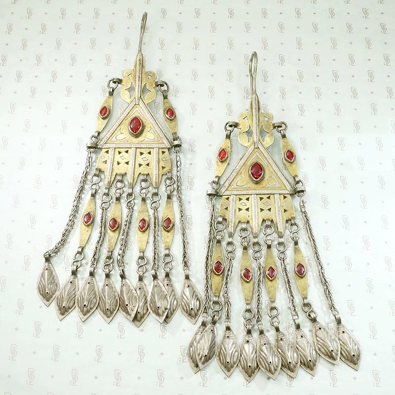 Exceptional Fire Gilded Silver Turkmen Earrings