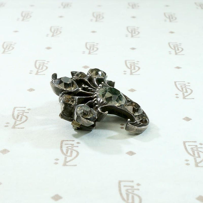 Wee Georgian Giardinetti Brooch in Silver & Black Dot Paste