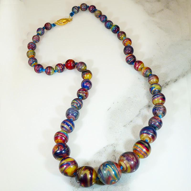 Brilliantly Colored Strand of Spun Glass Beads