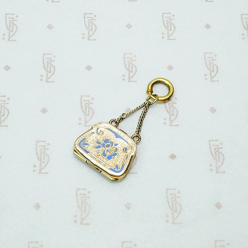 Charming Purse Charm with Enameled Forget Me Nots