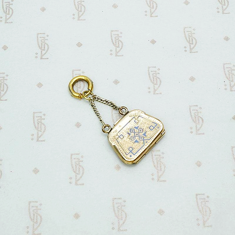 Charming Purse Charm with Enameled Forget Me Nots