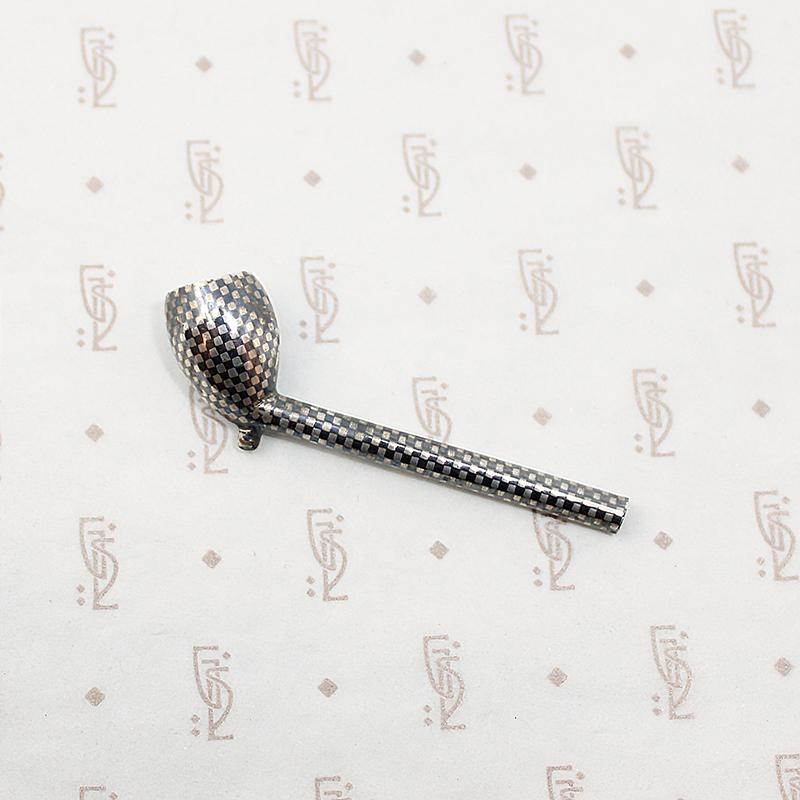 Tiny Niello Silver Pipe Russia Circa 1900