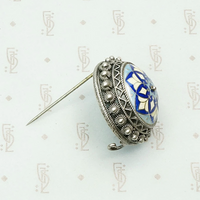 Enameled Brooch in Ornate Silver Frame