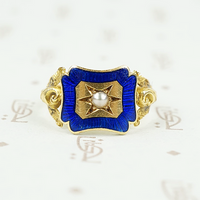 1838 birmingham england 18k gold and blue enamel ring