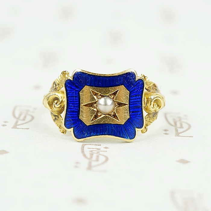 1838 birmingham england 18k gold and blue enamel ring