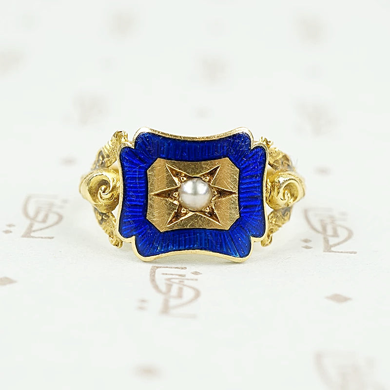 1838 birmingham england 18k gold and blue enamel ring
