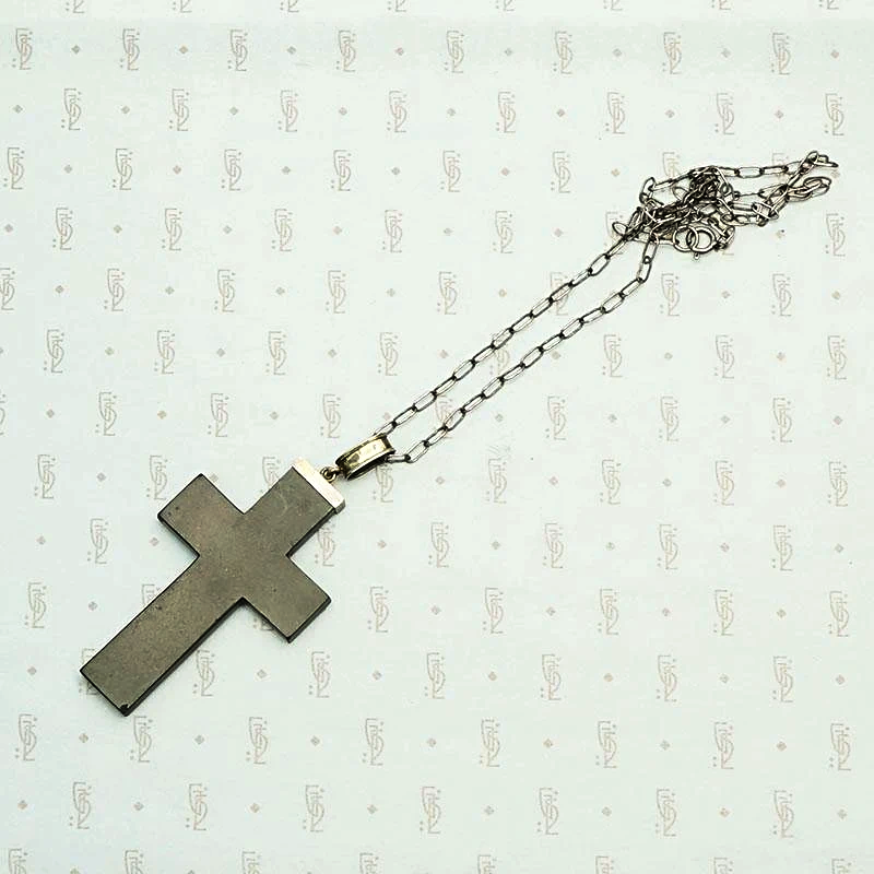 Antique Pietra Dura Floral Cross Necklace. Back view.