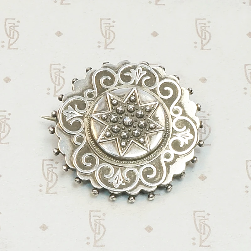 Sterling Star-Studded Locket Brooch