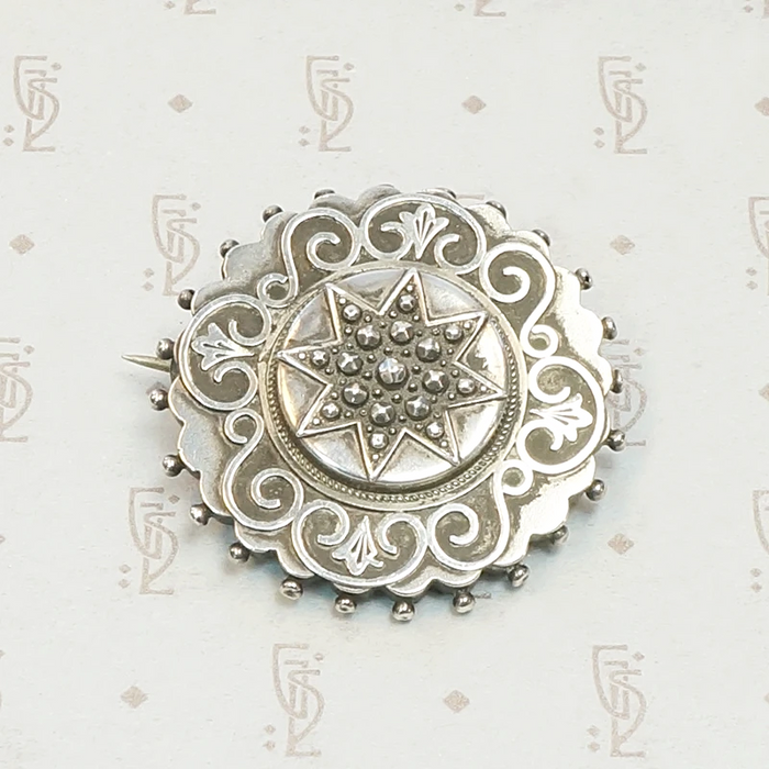 Sterling Star-Studded Locket Brooch