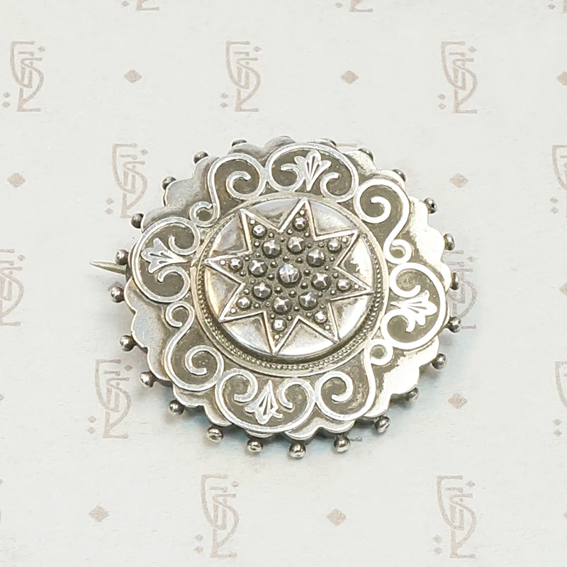 Sterling Star-Studded Locket Brooch